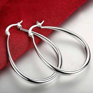 Big Oval Hoop Earrings Lightweight Long Earrings For Women Sterling Silver 925